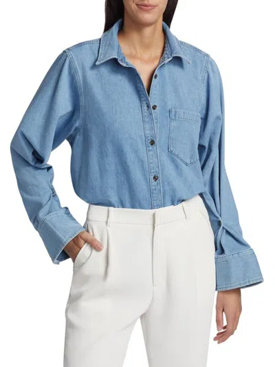 Derek Lam 10 Crosby Women's Wesley Bell-sleeve Cotton Shirt In Blue