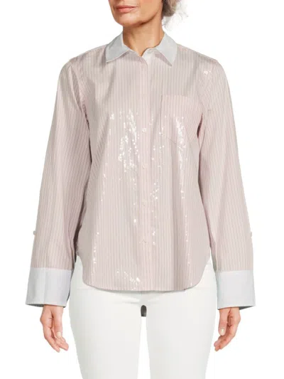 Derek Lam 10 Crosby Women's Wesley Sequin Striped Shirt In Primrose