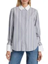 Derek Lam 10 Crosby Women's Wesley Striped Linen-blend Long-sleeve Shirt In Multi