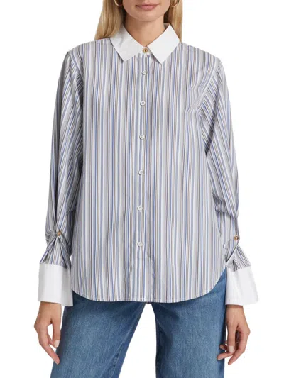 Derek Lam 10 Crosby Women's Wesley Striped Linen-blend Long-sleeve Shirt In Multi