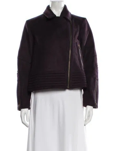 Pre-owned Derek Lam 10 Crosby Wool Biker Jacket In Purple