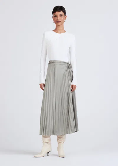 Derek Lam Alba Pleated Midi Skirt In Gray