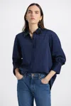 Derek Lam Alina Sequin Collar Shirt-navy In Animal Print