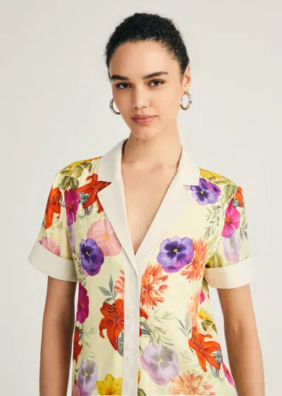 Derek Lam Amina Short Sleeve Button Front Shirt In Neutral