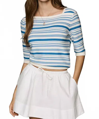 Derek Lam Andora Stripe Boatneck Half Sleeve Knit Top In Cloud Blue In Multi