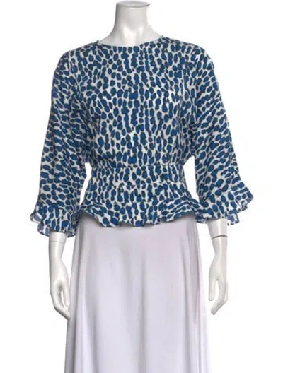 Pre-owned Derek Lam Animal Print Crew Neck Blouse In Blue