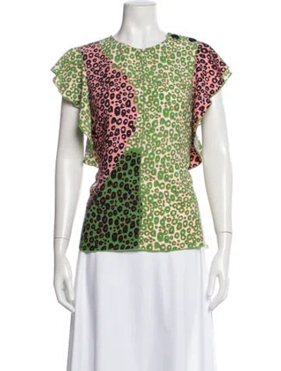 Pre-owned Derek Lam Animal Print Crew Neck Blouse In Green