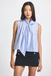 Derek Lam Aviana Lurex Stripe Voile Tie Neck Sleeveless Top