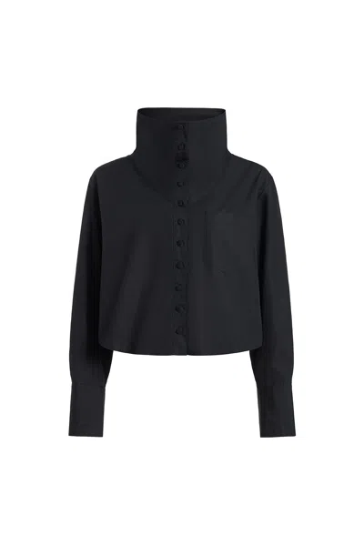 Derek Lam Bianca Funnel Neck Blouse In Black