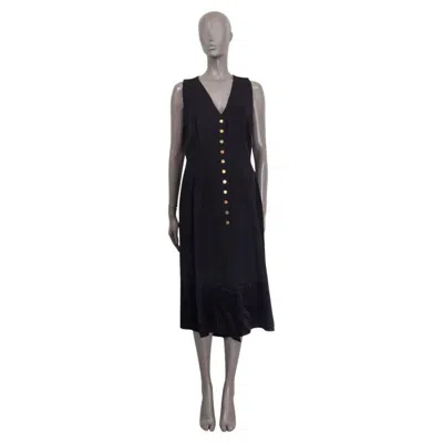 Pre-owned Derek Lam Black Satin Paneled Sleeveless Crepe Midi Dress 44 L