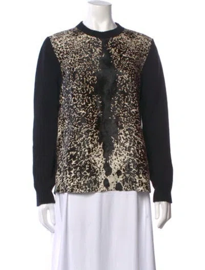 Pre-owned Derek Lam Calf Hair Animal Print Sweater In Black