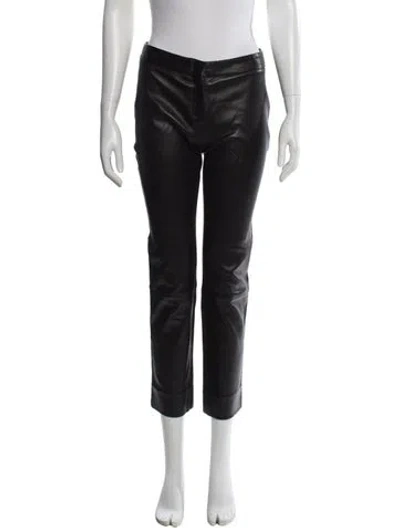 Pre-owned Derek Lam Calf Leather Straight Leg Pants In Black