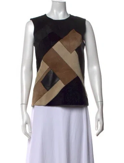 Pre-owned Derek Lam Calfskin Colorblock Pattern Top In Black
