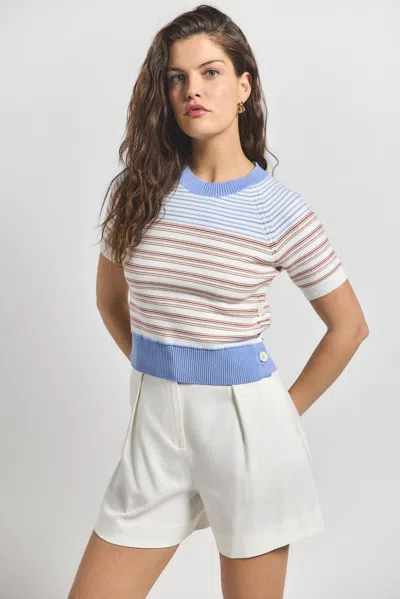Derek Lam Case Short Sleeve Stripped Sweater In Multi