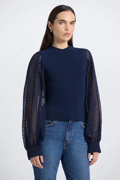 Derek Lam Cerina Mixed Media Sweater In Blue