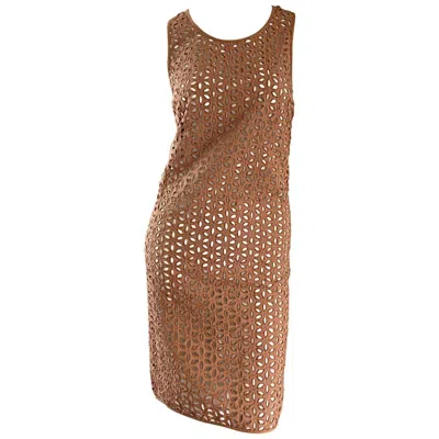 Pre-owned Derek Lam Chic Taupe Light Brown Crochet Cut - Out Dress & Slip