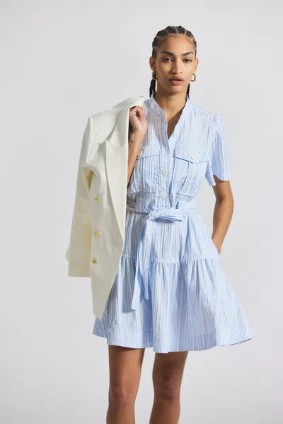 Derek Lam Clynton Pintuck Stripe Shirting Short Sleeve Dress