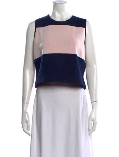 Pre-owned Derek Lam Colorblock Pattern Crew Neck Crop Top In Blue