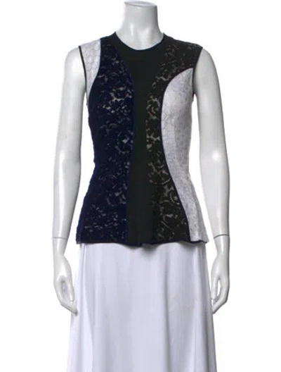 Pre-owned Derek Lam Colorblock Pattern Crew Neck Top In Black/blue