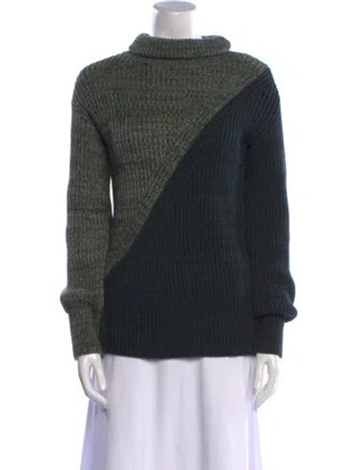 Pre-owned Derek Lam Colorblock Pattern Mock Neck Sweater In Green