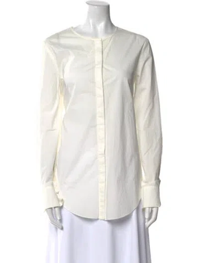Pre-owned Derek Lam Crew Neck Long Sleeve Button-up Top In Neutral