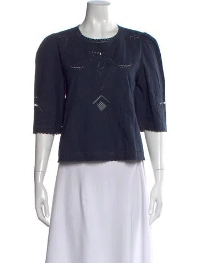 Pre-owned Derek Lam Crew Neck Three-quarter Sleeve Blouse In Blue