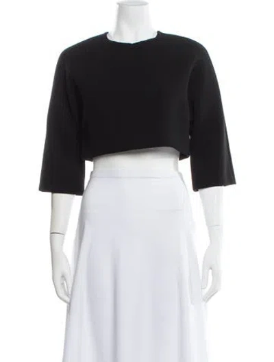 Pre-owned Derek Lam Crew Neck Three-quarter Sleeve Crop Top In Black