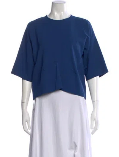 Pre-owned Derek Lam Crew Neck Three-quarter Sleeve Crop Top In Blue