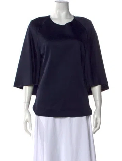Pre-owned Derek Lam Crew Neck Three-quarter Sleeve Top In Blue