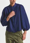 Derek Lam Dianne Mini Grid Georgette Volume Sleeve Blouse