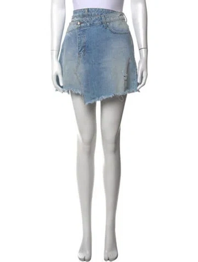 Pre-owned Derek Lam Distressed Accents Mini Skirt In Blue