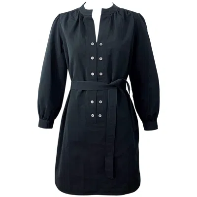 Pre-owned Derek Lam Early 2000s Size 6 / 8 Black Silk Rayon Belted Shirt Dress