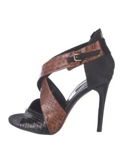 Pre-owned Derek Lam Embossed Leather Animal Print Sandals In Brown