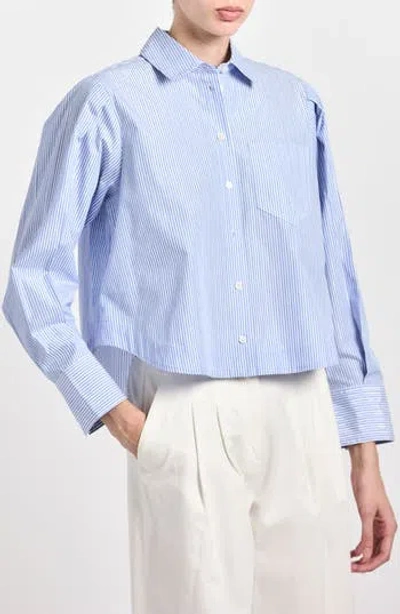 Derek Lam Estrella Stripe Stretch Cotton Crop Button-up Shirt In Blue