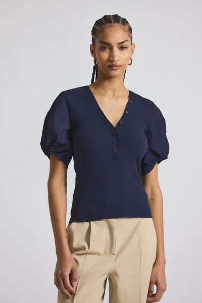 Derek Lam Fallon Mixed Media Tee In Blue