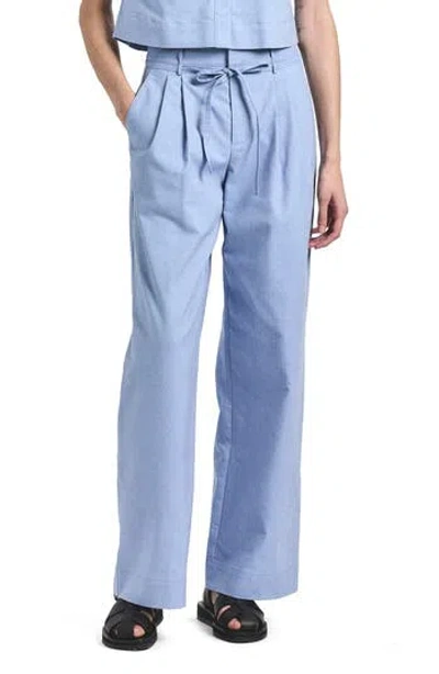 Derek Lam Felicity Pleated Tie Waist Wide Leg Pants In Blue