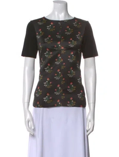 Pre-owned Derek Lam Floral Print Bateau Neckline T-shirt In Black
