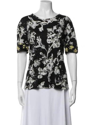 Pre-owned Derek Lam Floral Print Crew Neck Top In Black