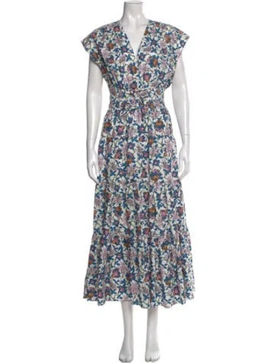 Pre-owned Derek Lam Floral Print Long Dress In White