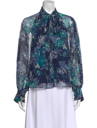 Pre-owned Derek Lam Floral Print Long Sleeve Blouse In Blue
