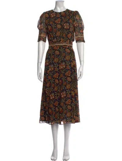 Pre-owned Derek Lam Floral Print Midi Length Dress In Black