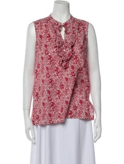 Pre-owned Derek Lam Floral Print Mock Neck Blouse In Red