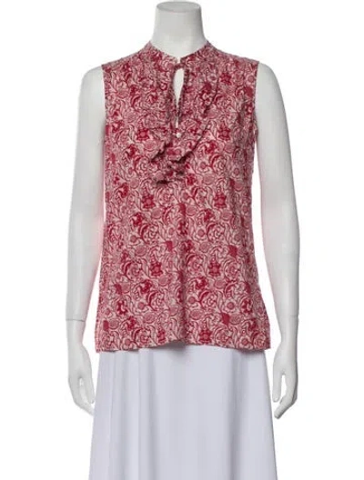 Pre-owned Derek Lam Floral Print Mock Neck Blouse In Red