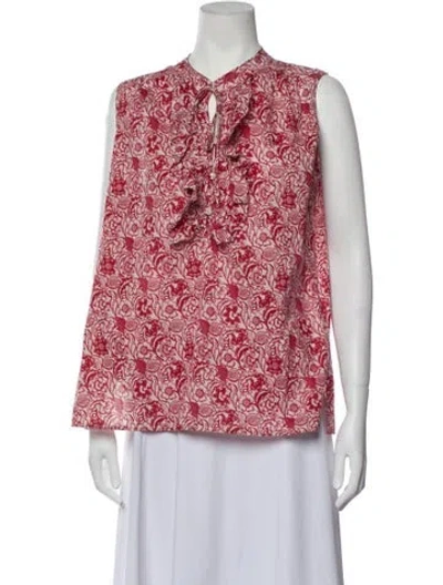 Pre-owned Derek Lam Floral Print Mock Neck Blouse In Red