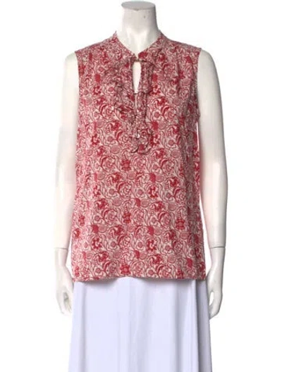 Pre-owned Derek Lam Floral Print Mock Neck Blouse In Red