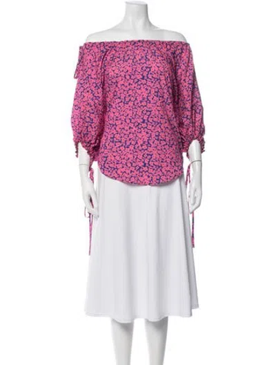 Pre-owned Derek Lam Floral Print Off-the-shoulder Blouse In Blue/pink