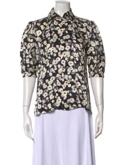 Pre-owned Derek Lam Floral Print Short Sleeve Blouse In Black