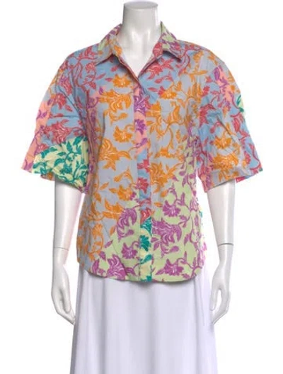 Pre-owned Derek Lam Floral Print Short Sleeve Button-up Top In Multi