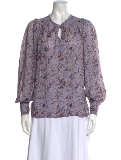 Pre-owned Derek Lam Floral Print Tie Neck Blouse In Purple