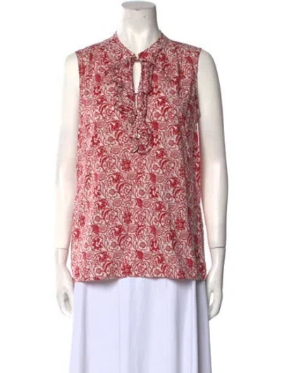 Pre-owned Derek Lam Floral Print Tie Neck Blouse In Red